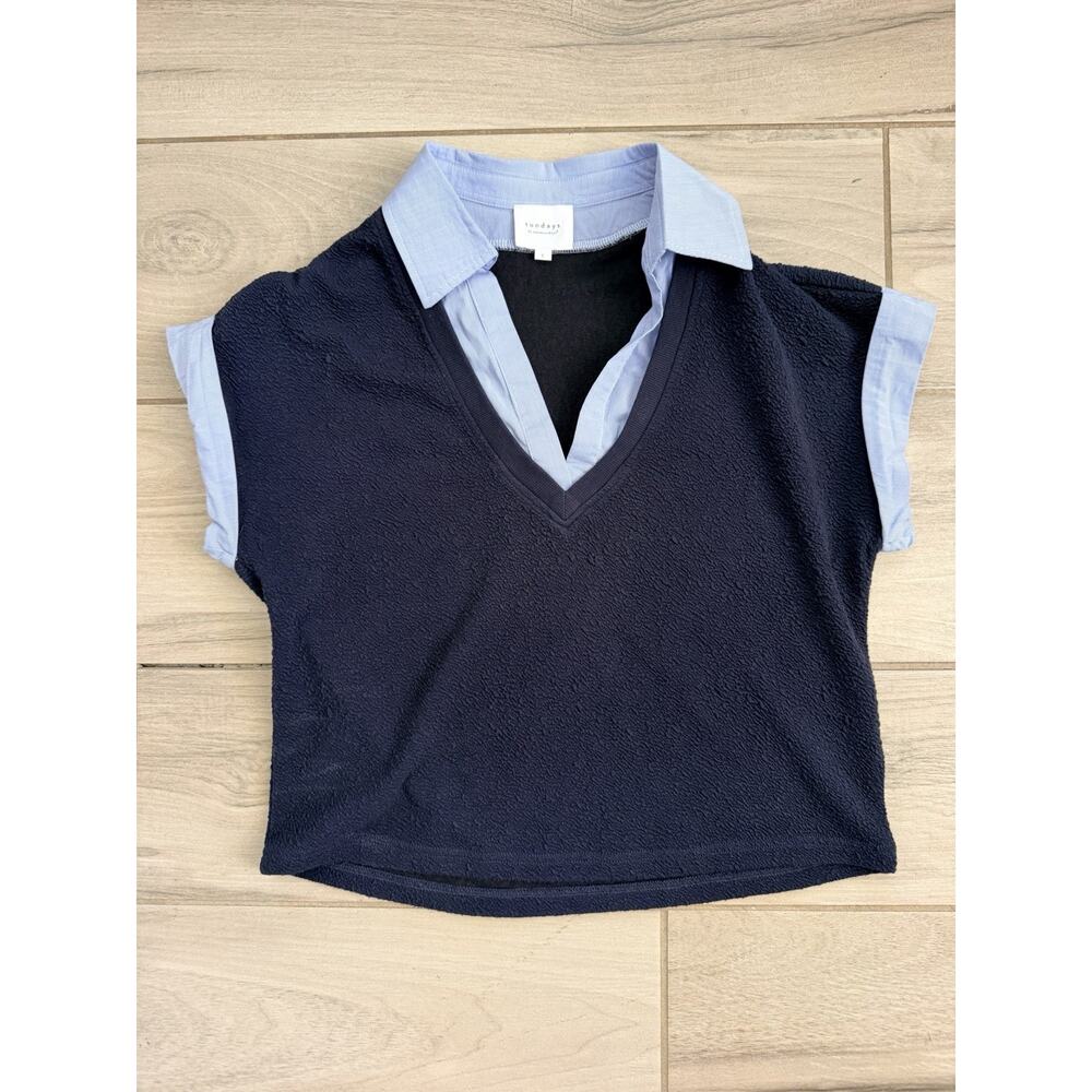 Anthropologie Sundays By Wearsundays Tank Top Blouse With Collar Blue Small RG